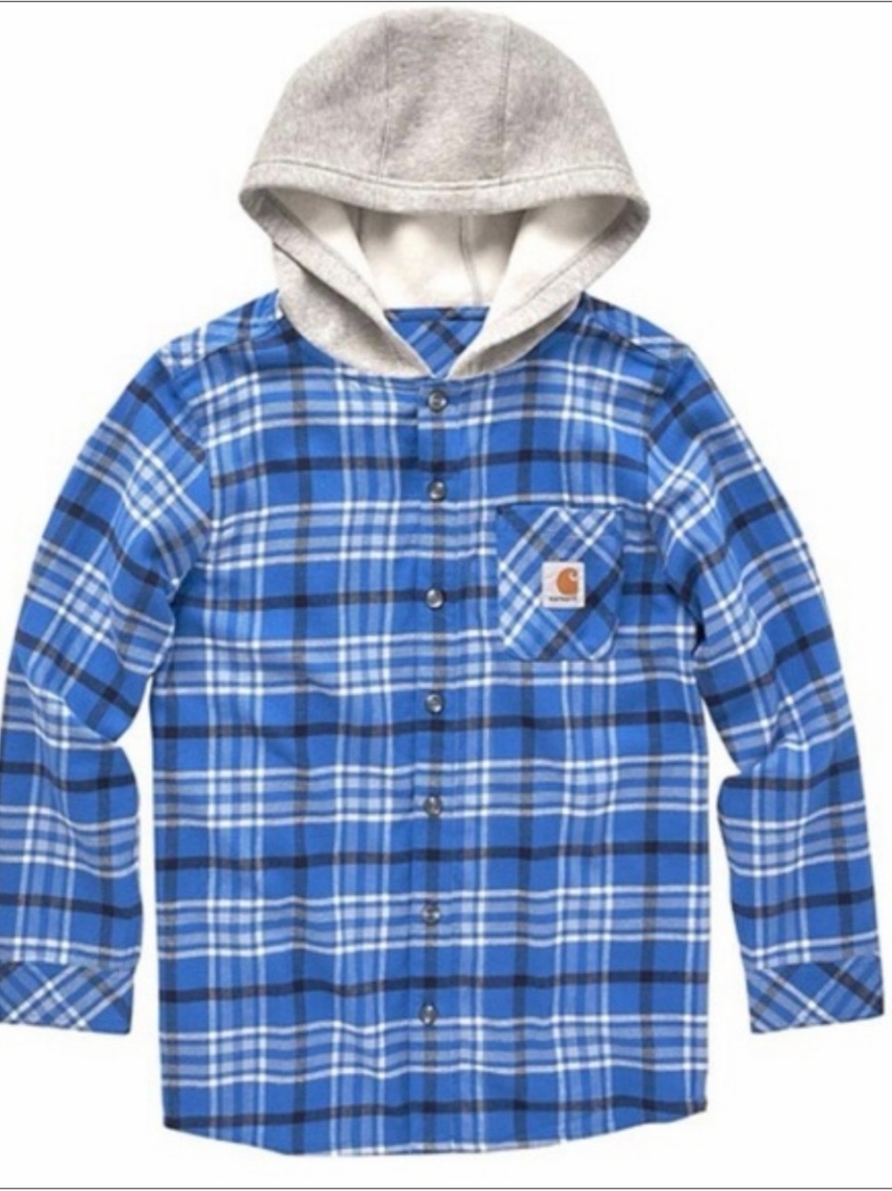 Carhartt Comfy Lumberjack Utility Blue and Gray Plaid Hooded Button-Down Shirt